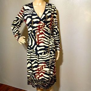 Vintage Evo Vorro polyester spandex, art deco zebra stripes, stretch dress, sz L